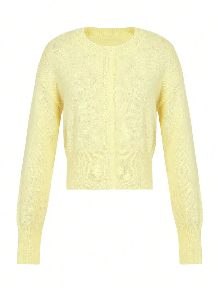 Women's Fluffy V-Neck Button Cardigan in Yellow