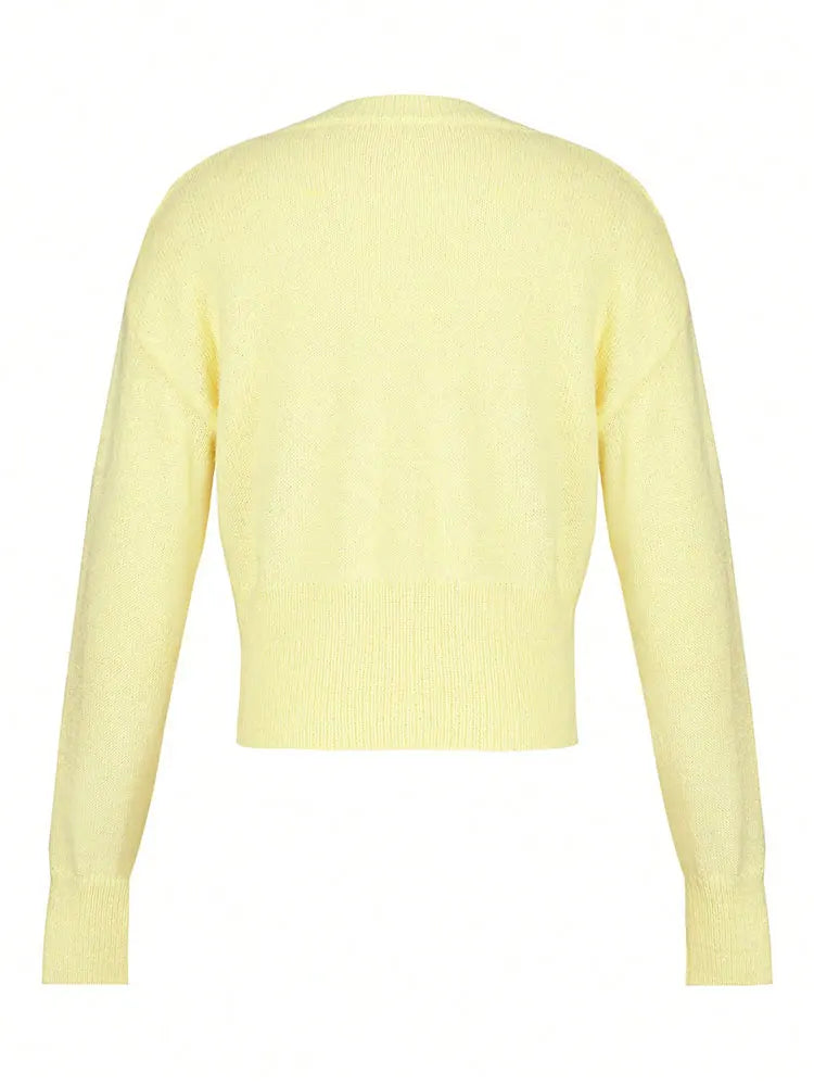 Women's Fluffy V-Neck Button Cardigan in Yellow