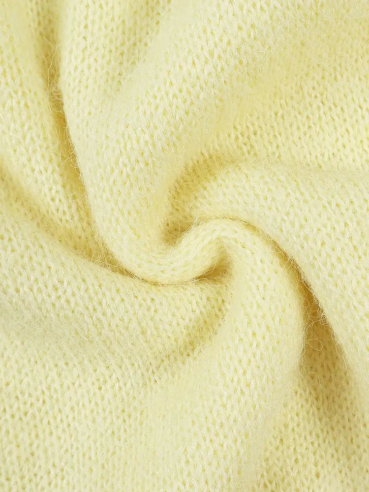 Women's Fluffy V-Neck Button Cardigan in Yellow