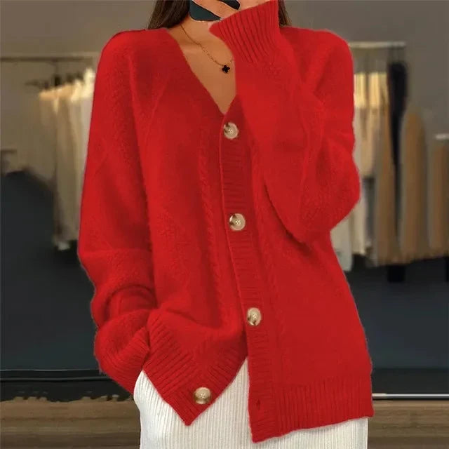 Women's V-Neck Diamond Knit Button Cardigan