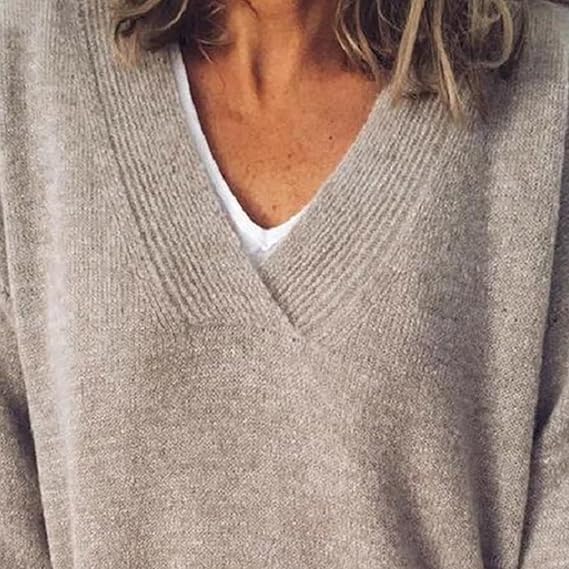 Women's Oversized V-Neck Knit Jumper in Beige