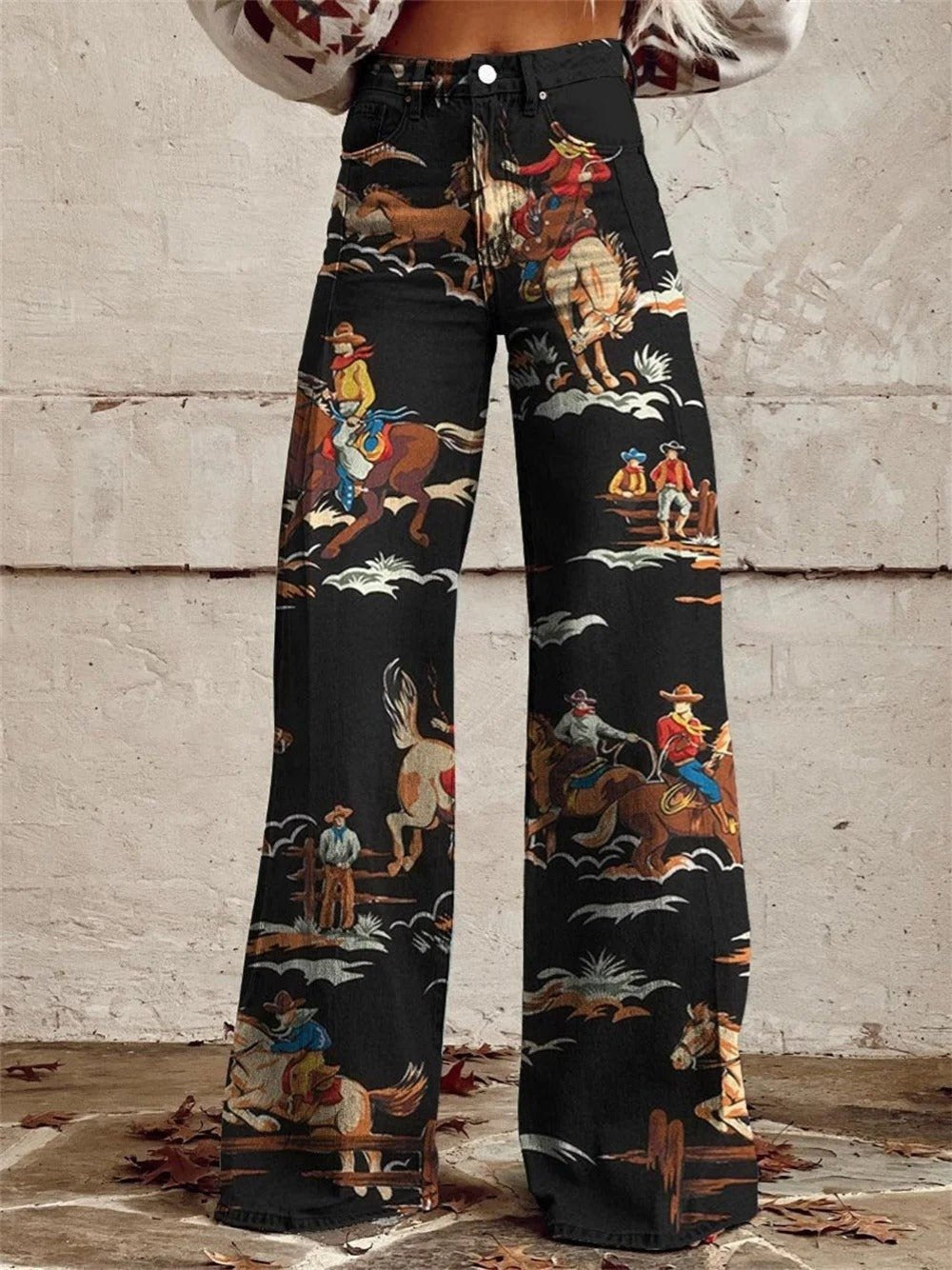Women's Western Cowboy Print Wide-Leg Trousers