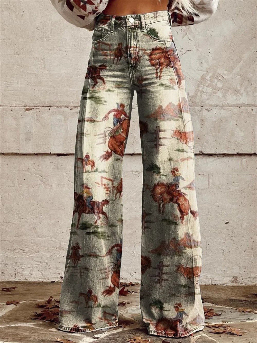 Women's Western Cowboy Print Wide-Leg Trousers
