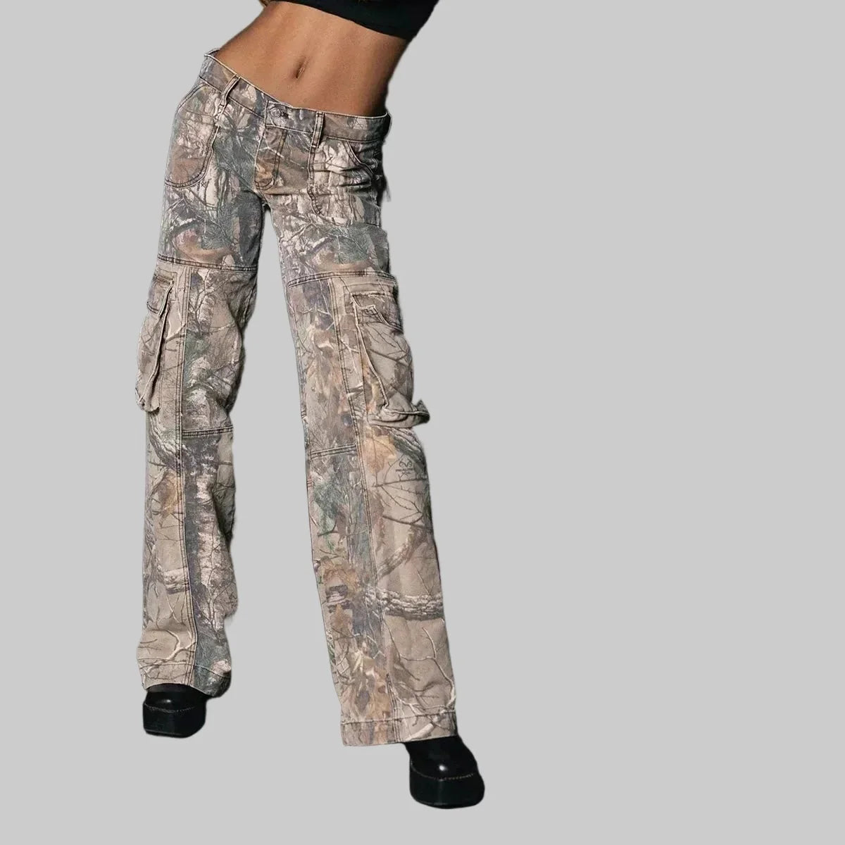 Women's Low-Rise Camo Wide Leg Baggy Cargo Trousers