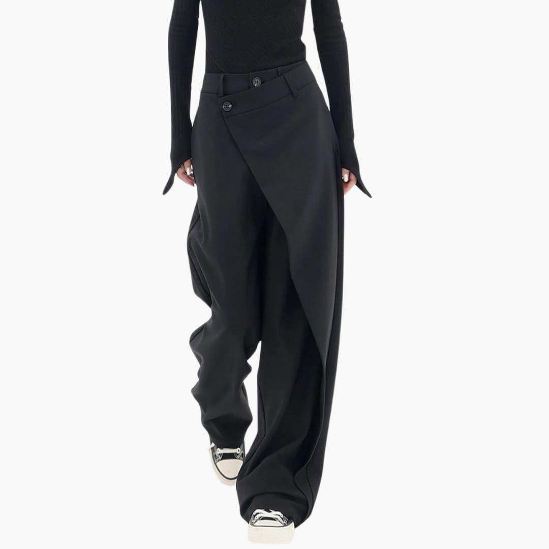 Women's Loose Fit Wide-Leg Trousers with Overlap Front