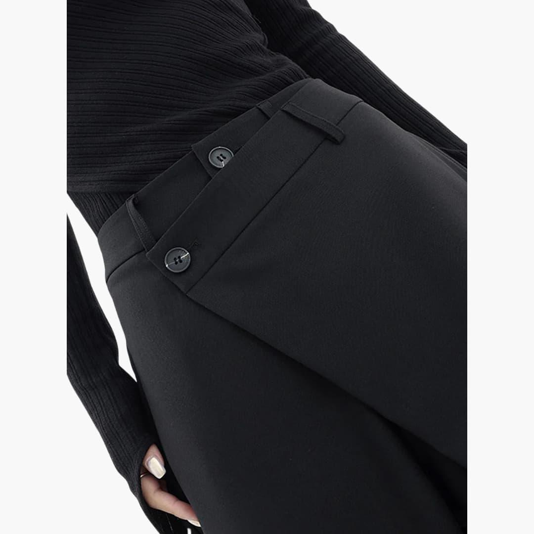 Women's Loose Fit Wide-Leg Trousers with Overlap Front