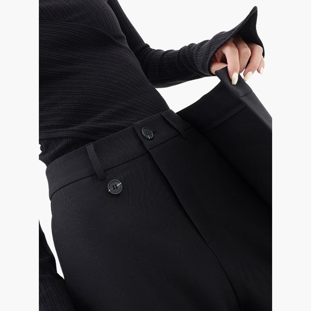 Women's Loose Fit Wide-Leg Trousers with Overlap Front