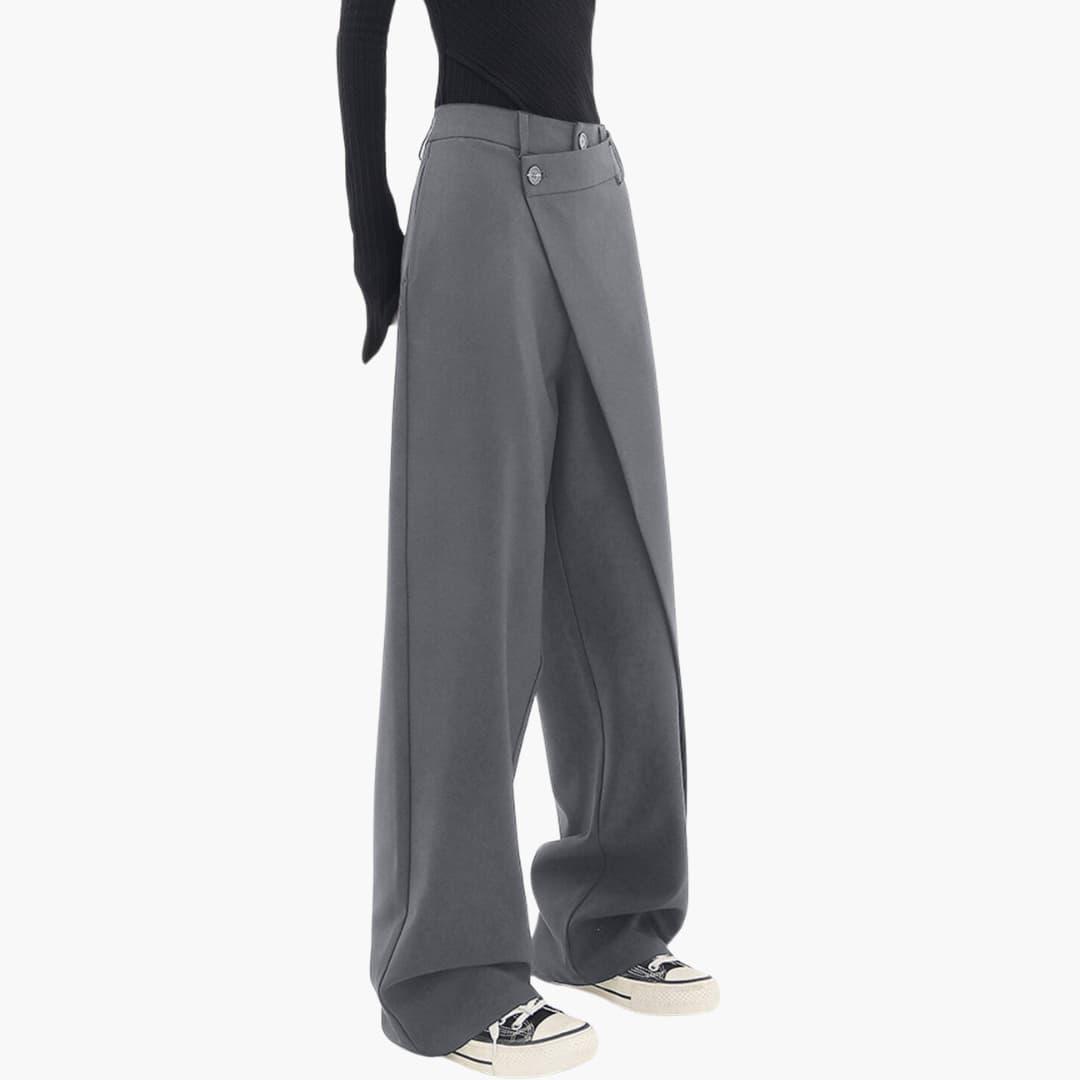 Women's Loose Fit Wide-Leg Trousers with Overlap Front