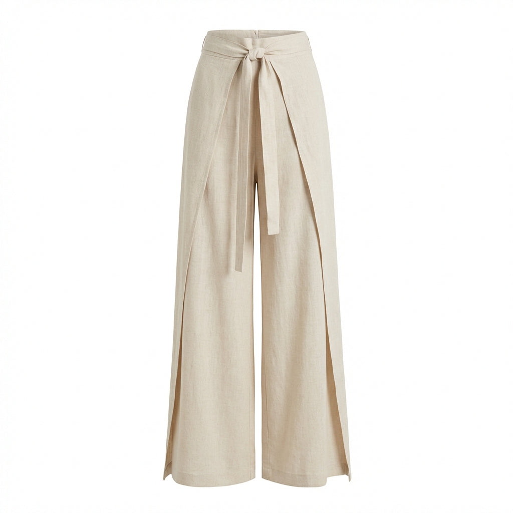 Women's Wide-Leg Tie Waist Wrap Trousers