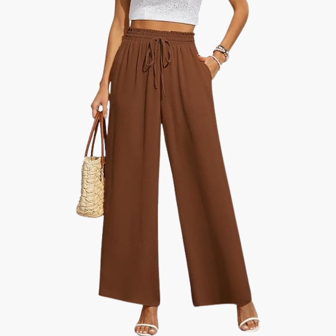 Women's Drawstring Wide-Leg Trousers with Pockets