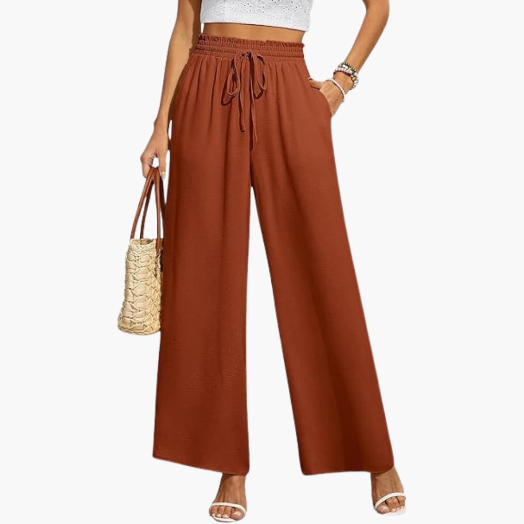 Women's Drawstring Wide-Leg Trousers with Pockets
