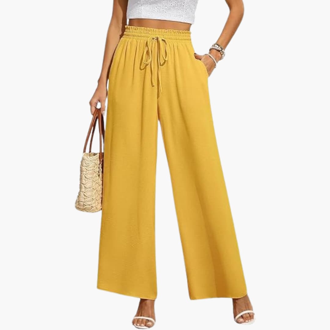 Women's Drawstring Wide-Leg Trousers with Pockets