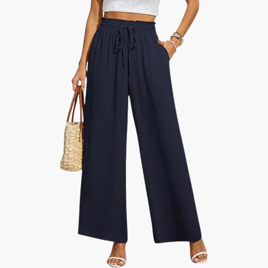 Women's Drawstring Wide-Leg Trousers with Pockets