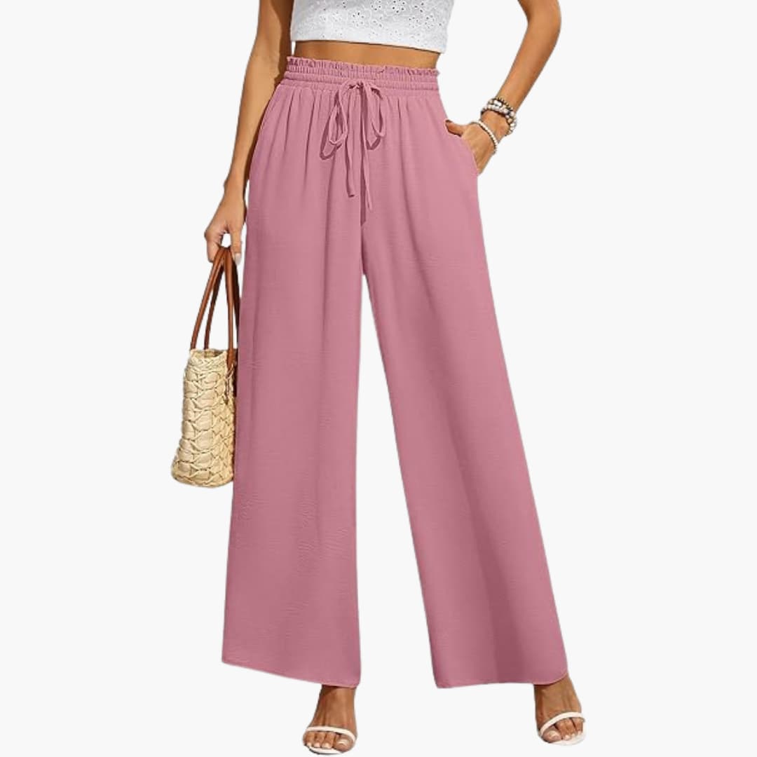 Women's Drawstring Wide-Leg Trousers with Pockets
