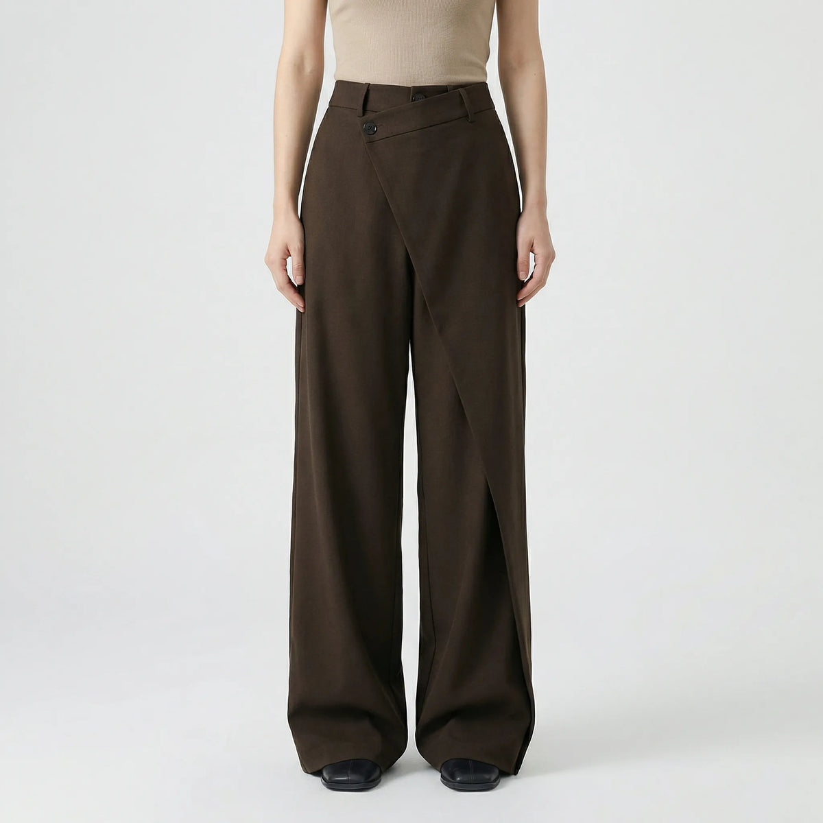 Women's Wrap Front Tailored Wide-Leg Trousers