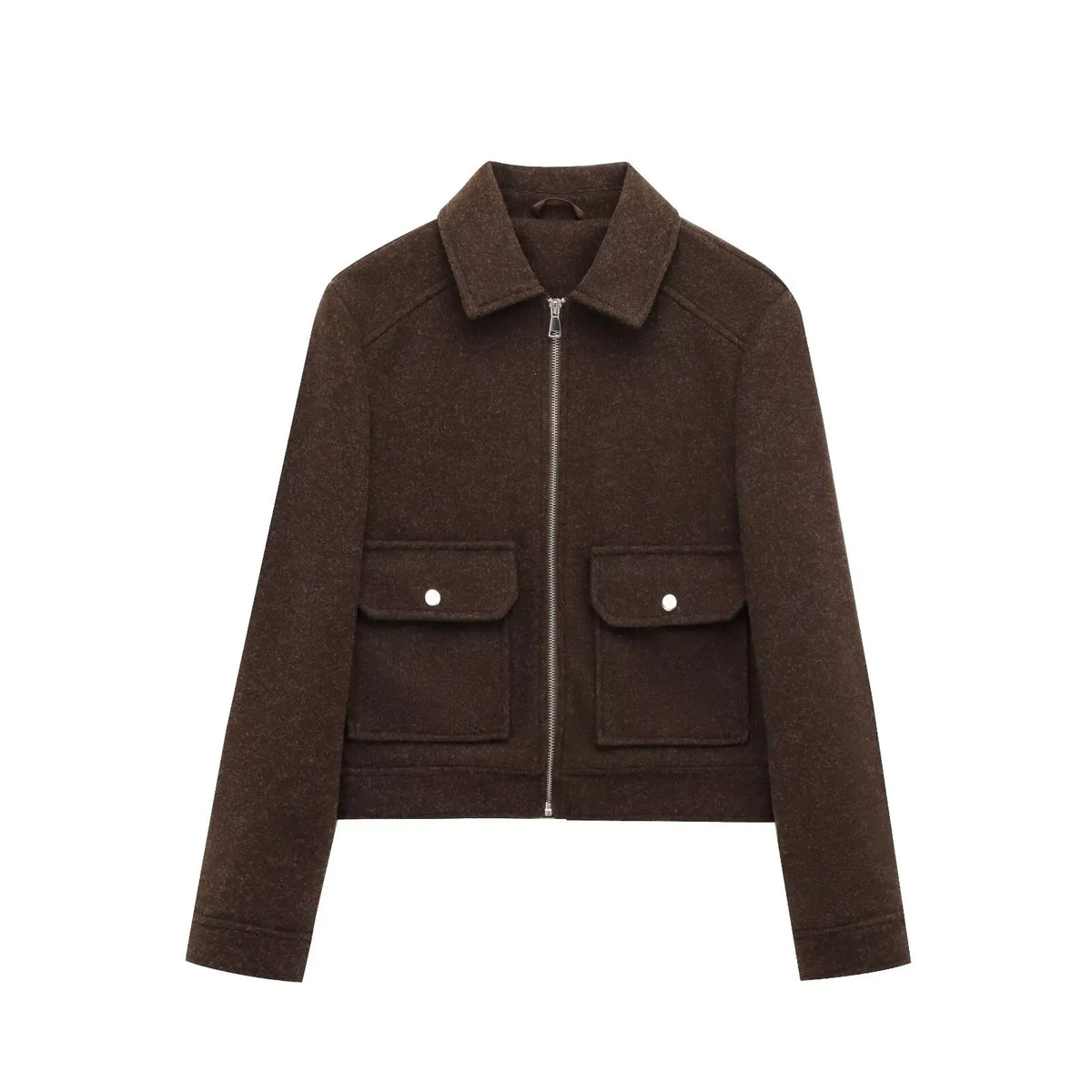 Women's Cropped Zip-Up Wool-Look Jacket with Flap Pockets