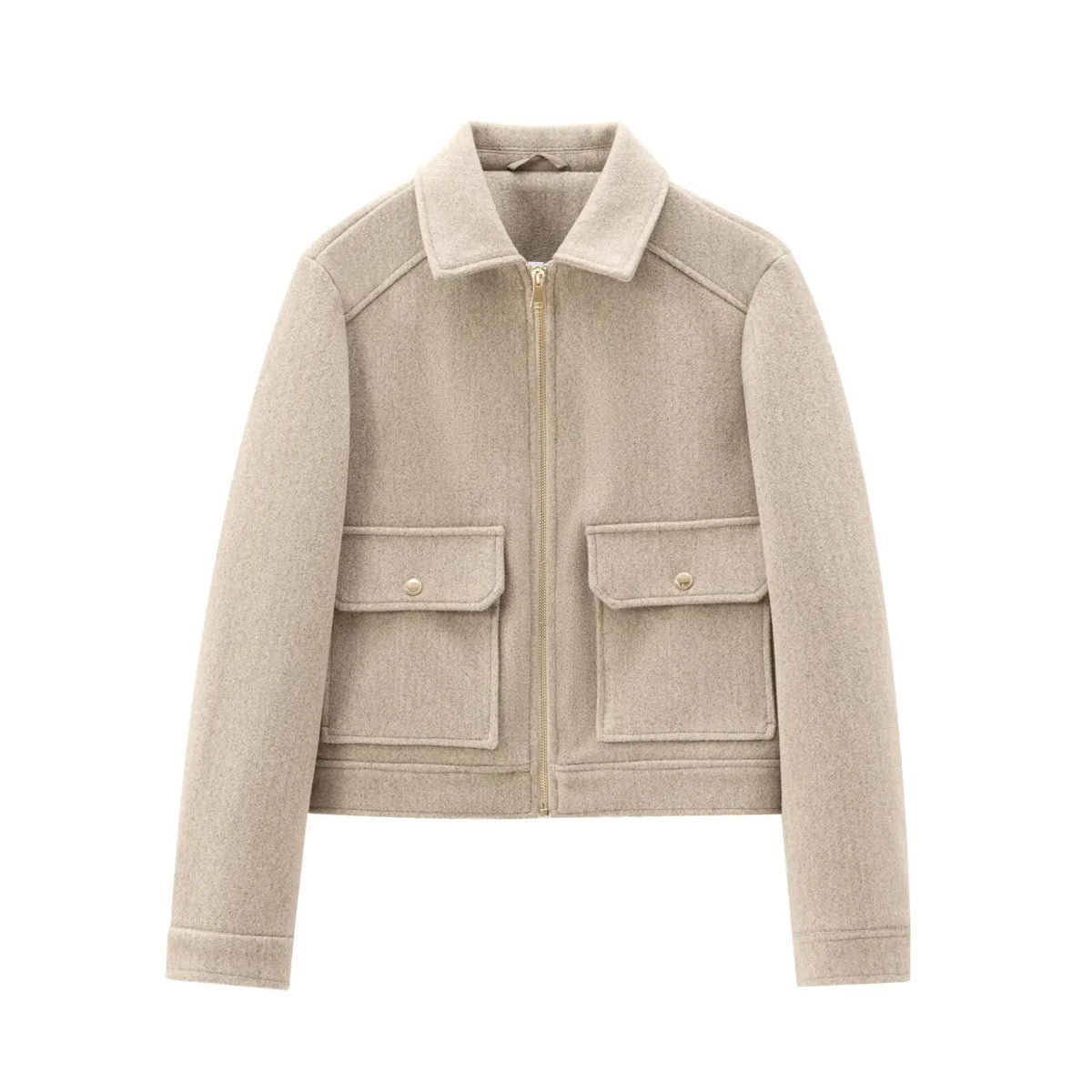 Women's Cropped Zip-Up Wool-Look Jacket with Flap Pockets