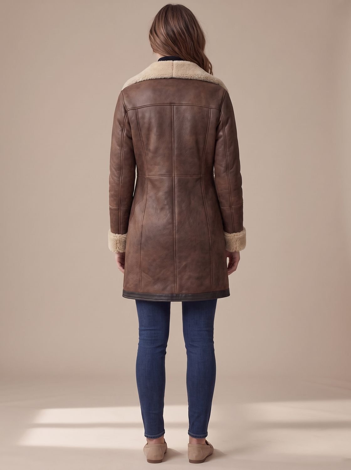 Women's Aviator Faux Shearling Zip-Up Coat with Contrast Collar