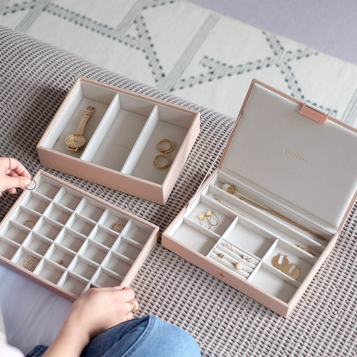3-Piece Stackable Organizer for Necklaces, Rings, Charms and Watches