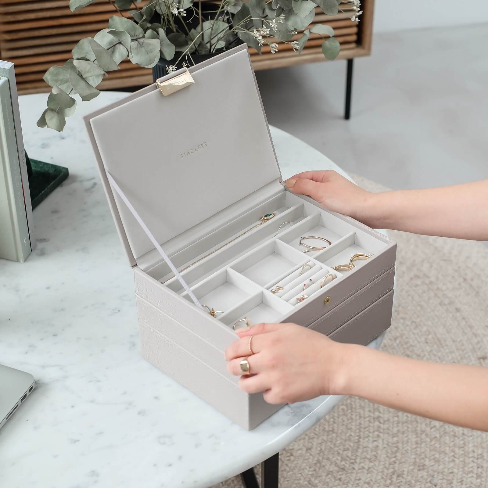3-Piece Stackable Organizer for Necklaces, Rings, Charms and Watches