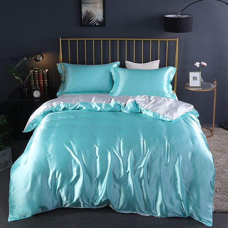 4-Piece Silk Bedding Set Soft Satin Duvet Cover, Fitted Sheet & Pillowcase Set