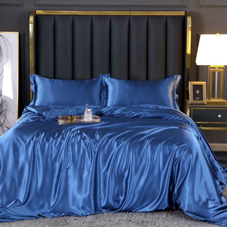 4-Piece Silk Bedding Set Soft Satin Duvet Cover, Fitted Sheet & Pillowcase Set