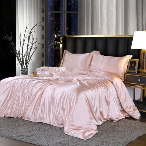 4-Piece Silk Bedding Set Soft Satin Duvet Cover, Fitted Sheet & Pillowcase Set