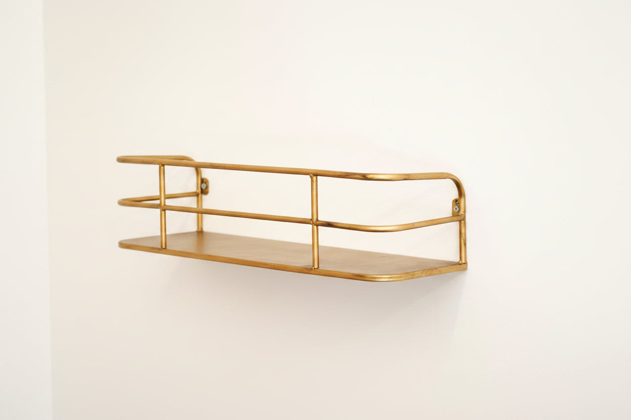 Industrial Gold Metal Wall Shelf with Open Wire Frame – 55 cm