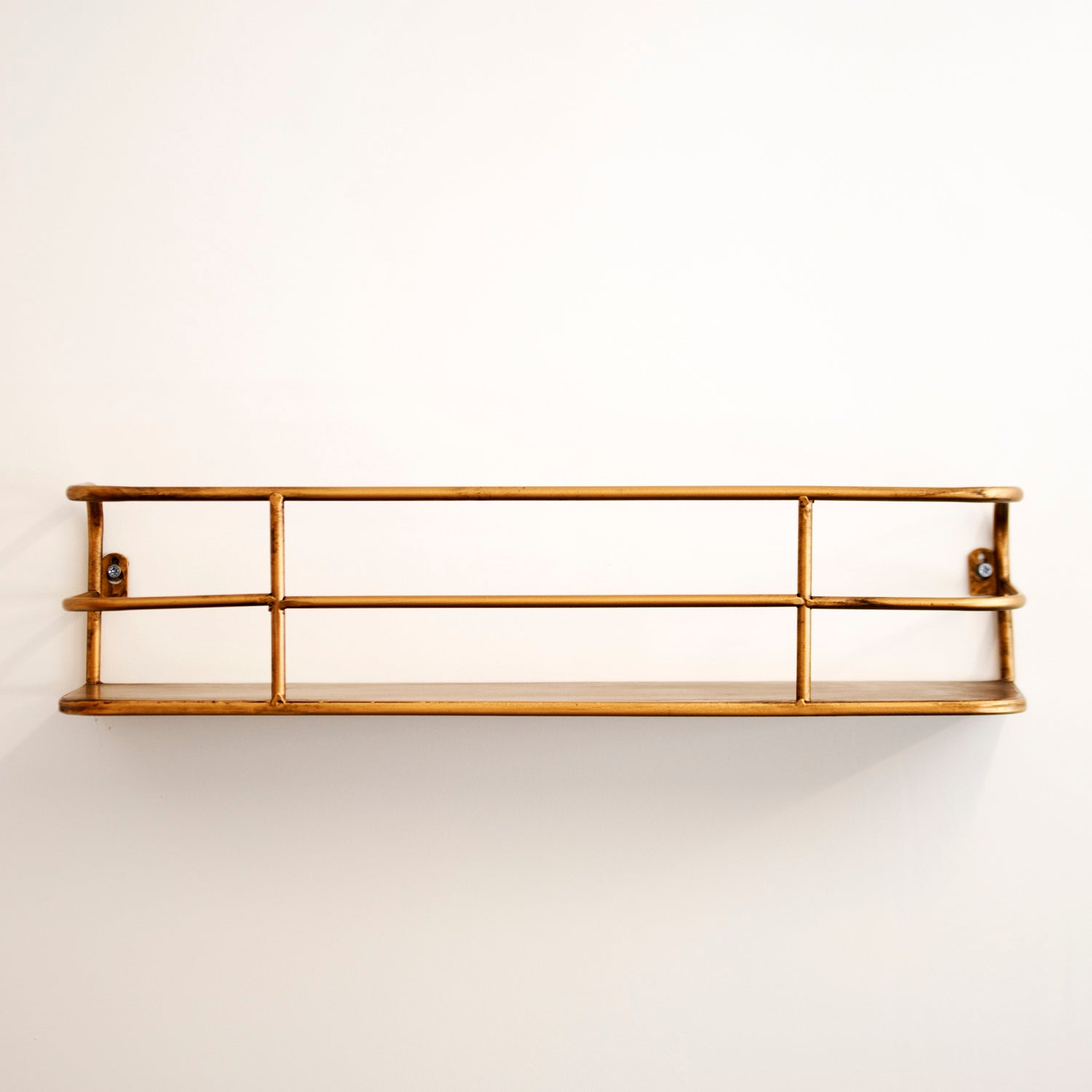 Industrial Gold Metal Wall Shelf with Open Wire Frame – 55 cm
