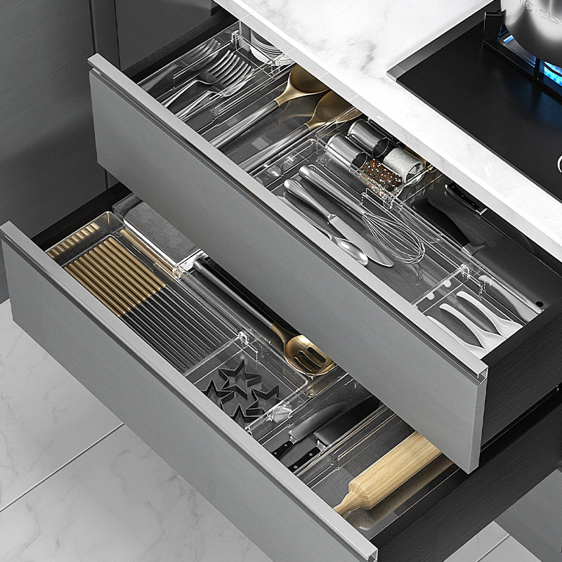 Adjustable Kitchen Drawer Organizer with Cutlery Tray – Versatile Plastic Drawer Dividers for Utensils and Spices