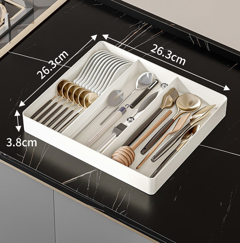 Adjustable Kitchen Drawer Organizer with Cutlery Tray – Versatile Plastic Drawer Dividers for Utensils and Spices