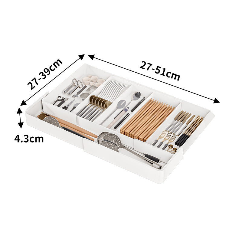 Adjustable Kitchen Drawer Organizer with Cutlery Tray – Versatile Plastic Drawer Dividers for Utensils and Spices