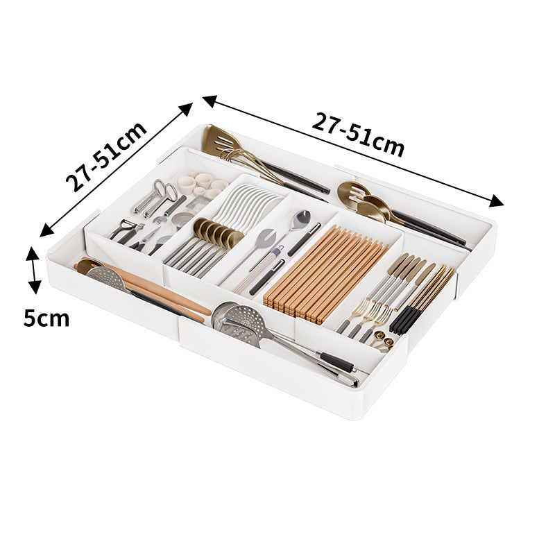 Adjustable Kitchen Drawer Organizer with Cutlery Tray – Versatile Plastic Drawer Dividers for Utensils and Spices