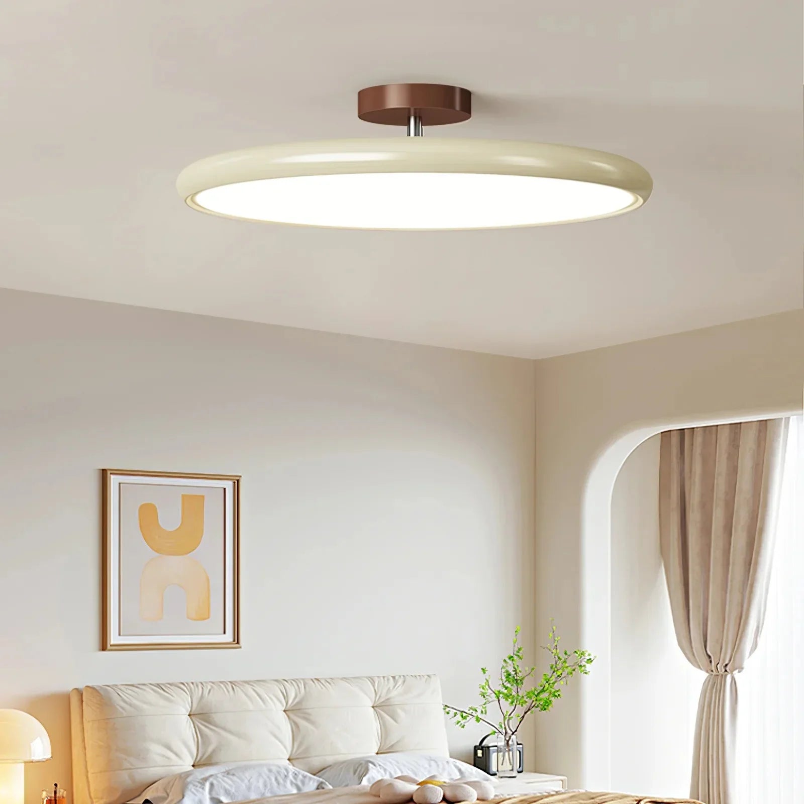 Adjustable Circular LED Ceiling Light with Cream Finish and Acrylic Shade
