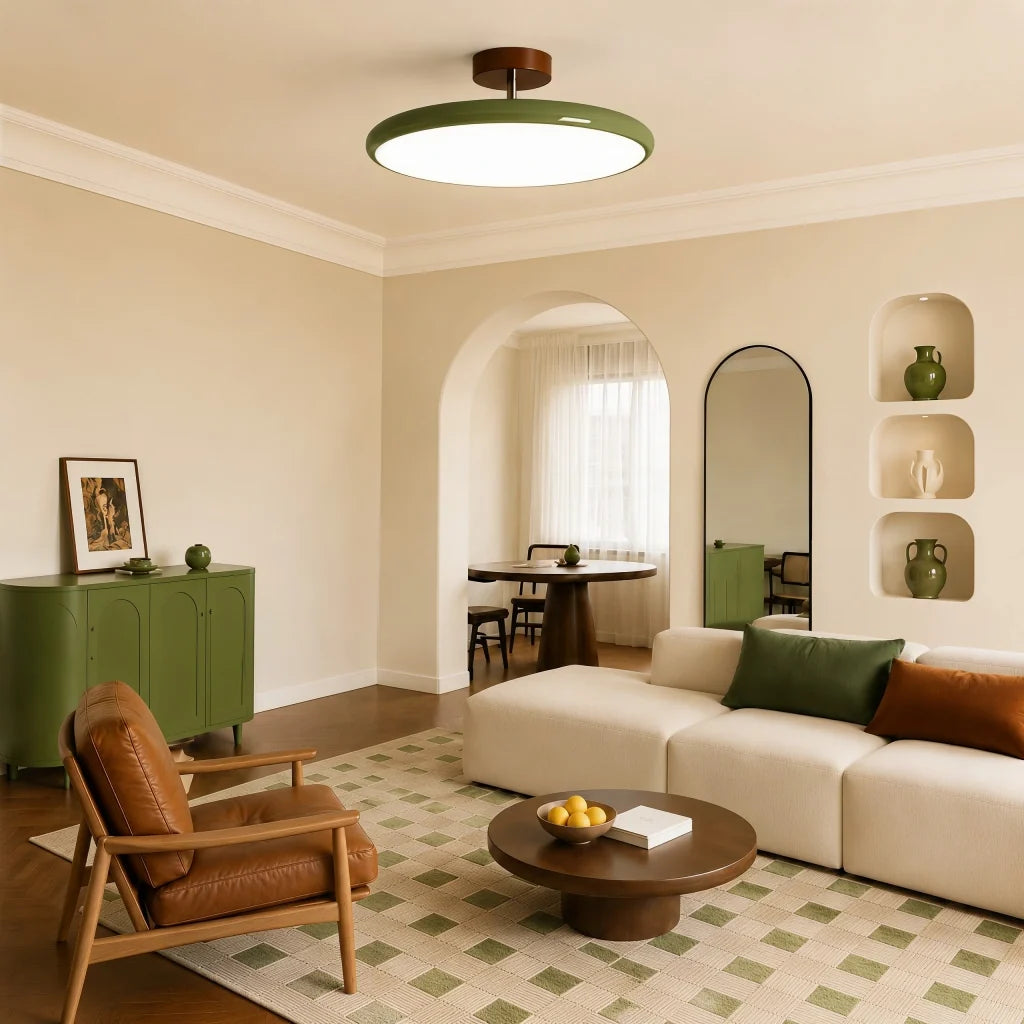 Adjustable Circular LED Ceiling Light with Cream Finish and Acrylic Shade