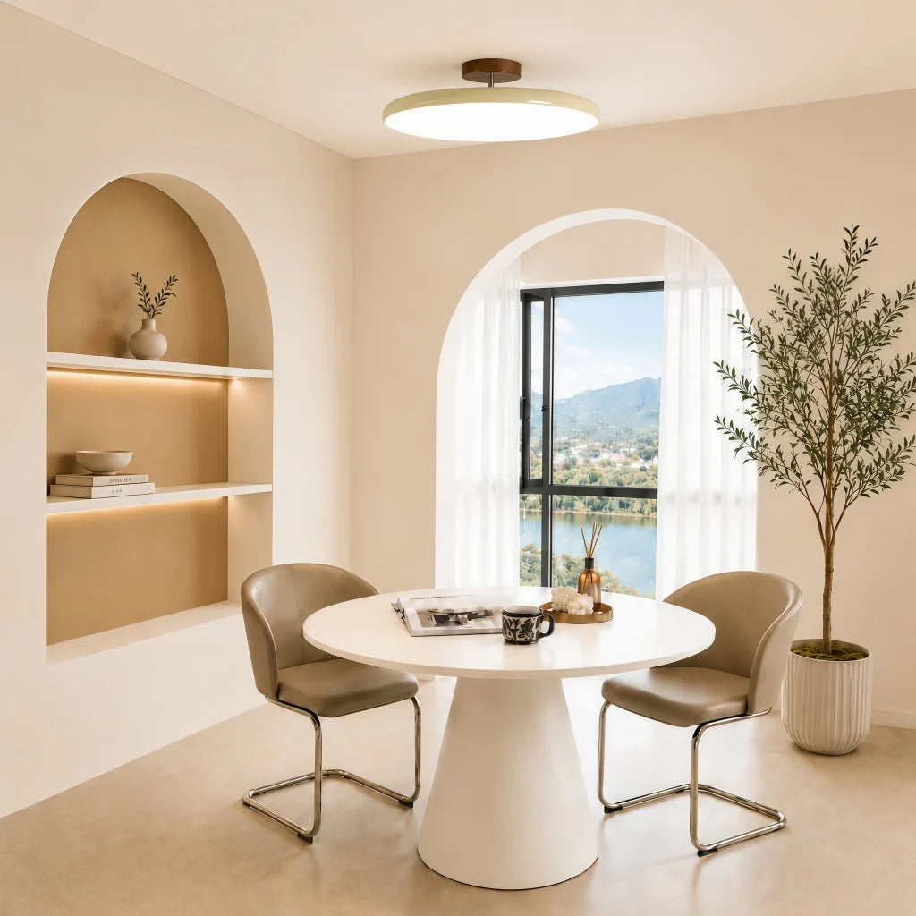 Adjustable Circular LED Ceiling Light with Cream Finish and Acrylic Shade