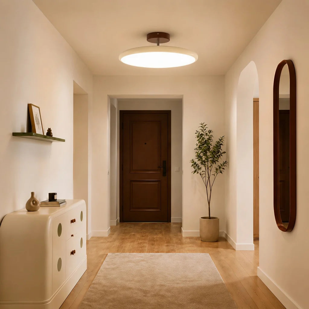 Adjustable Circular LED Ceiling Light with Cream Finish and Acrylic Shade