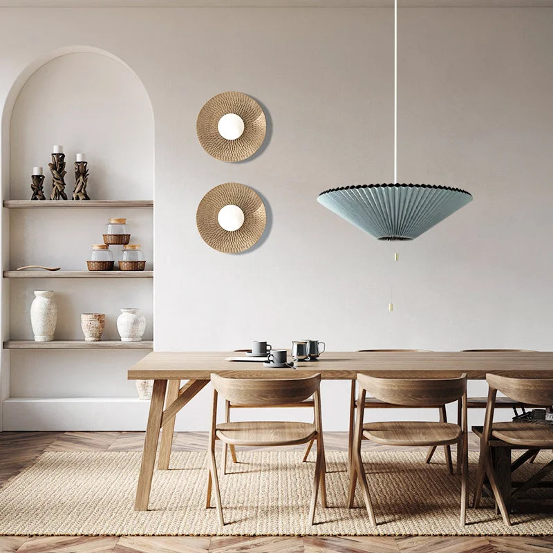 Adjustable Paper Lampshade Pendant Light with Fan-Inspired Design
