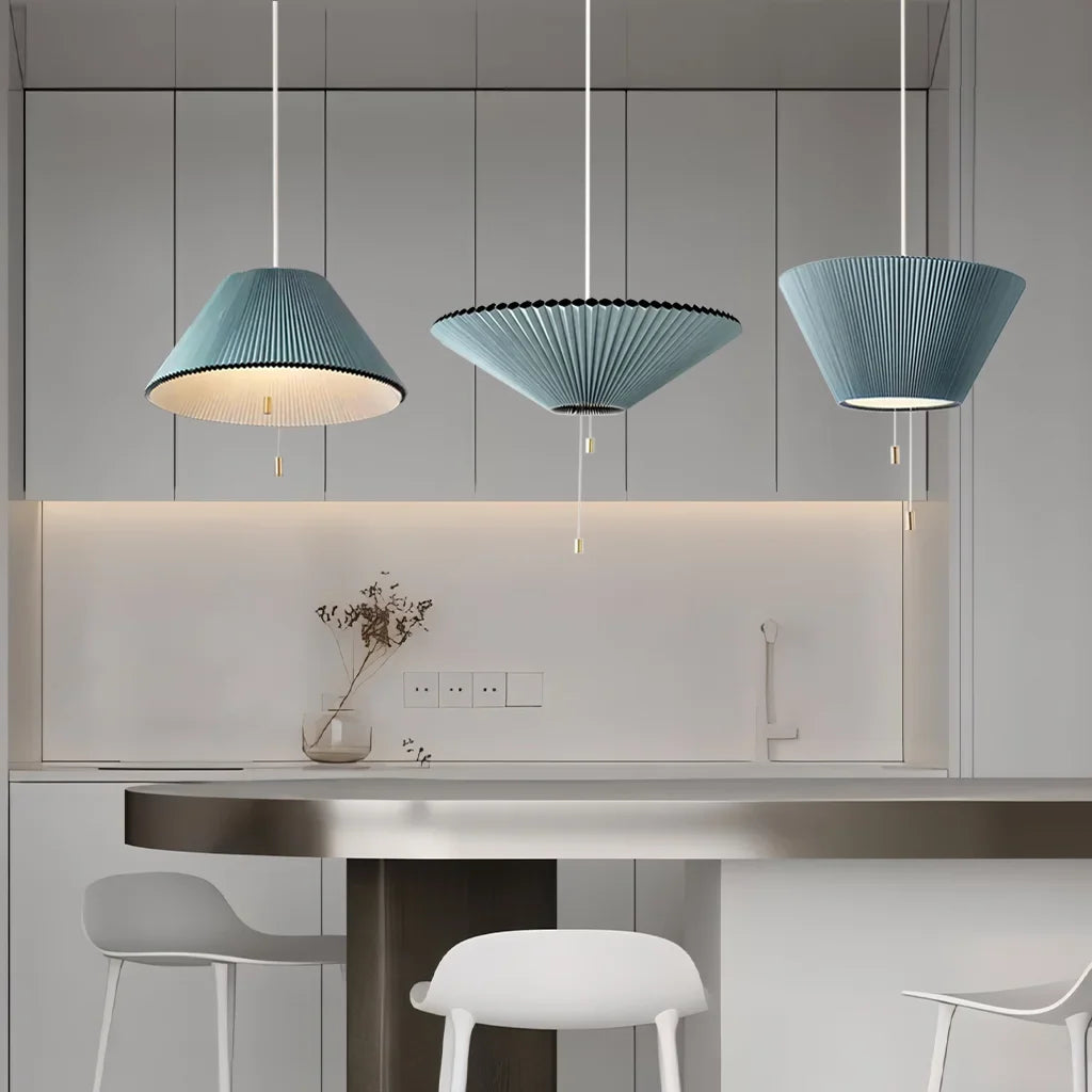 Adjustable Paper Lampshade Pendant Light with Fan-Inspired Design