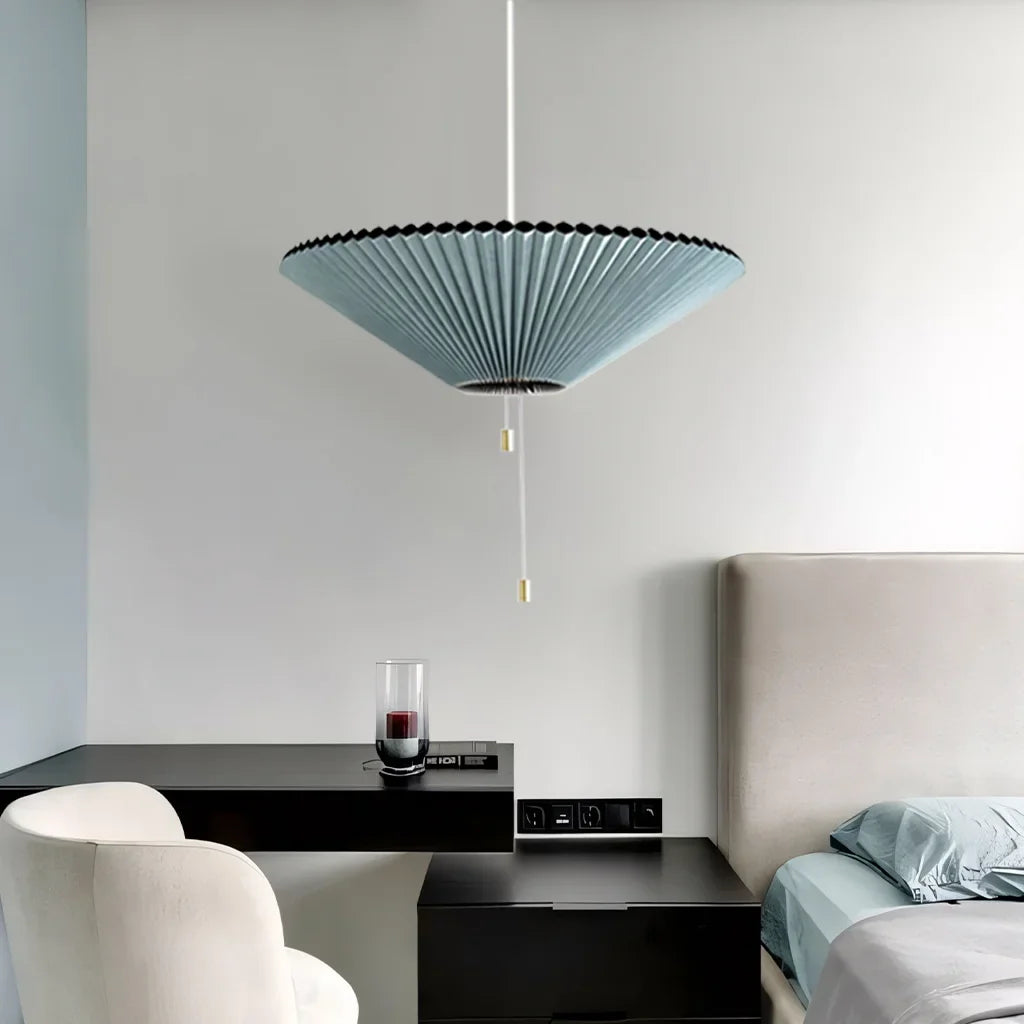 Adjustable Paper Lampshade Pendant Light with Fan-Inspired Design