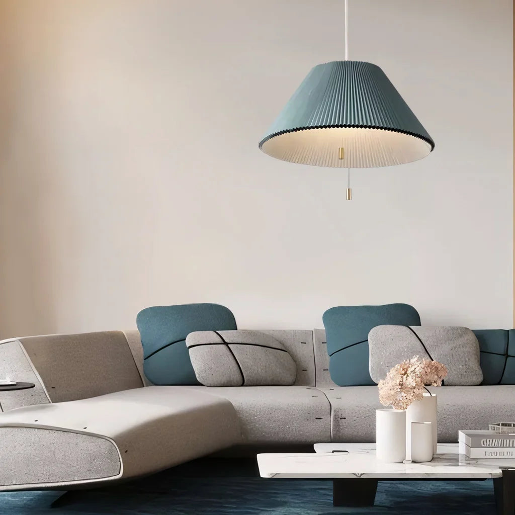 Adjustable Paper Lampshade Pendant Light with Fan-Inspired Design