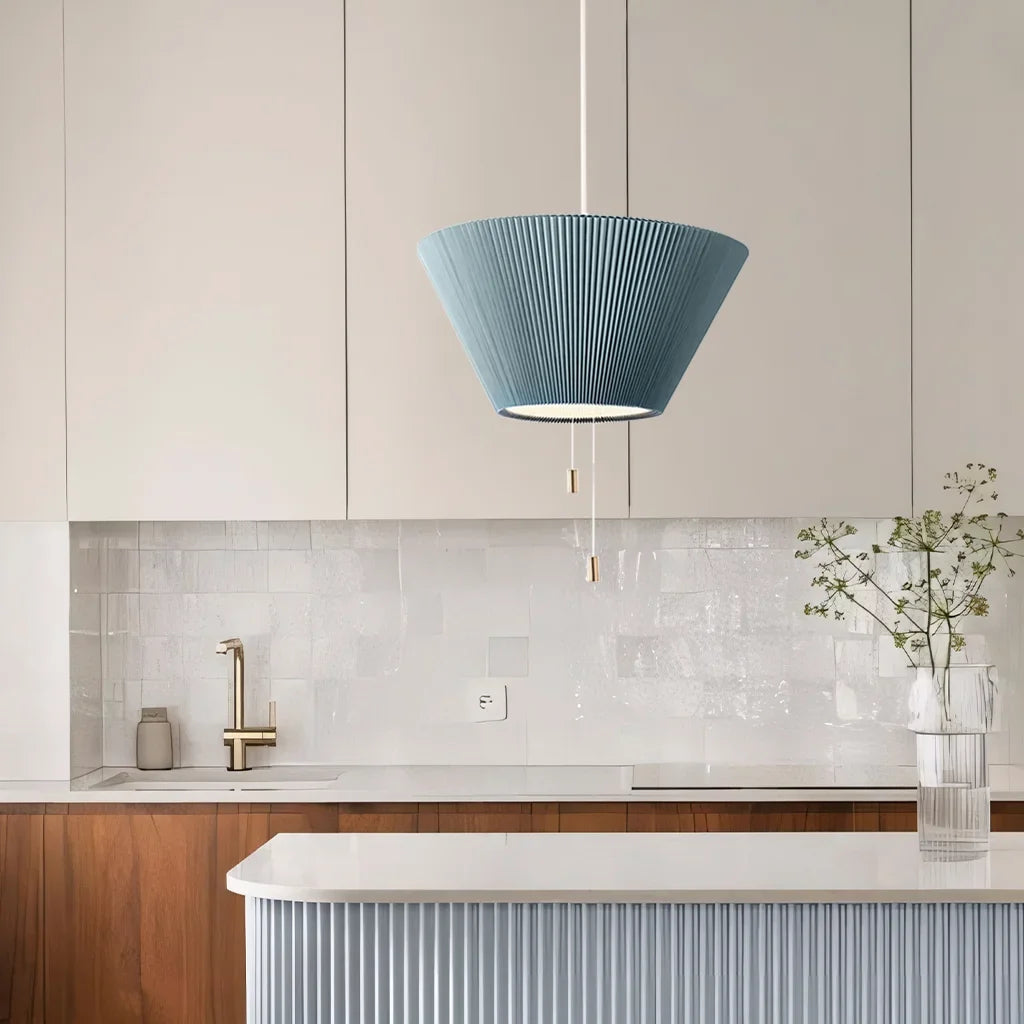 Adjustable Paper Lampshade Pendant Light with Fan-Inspired Design