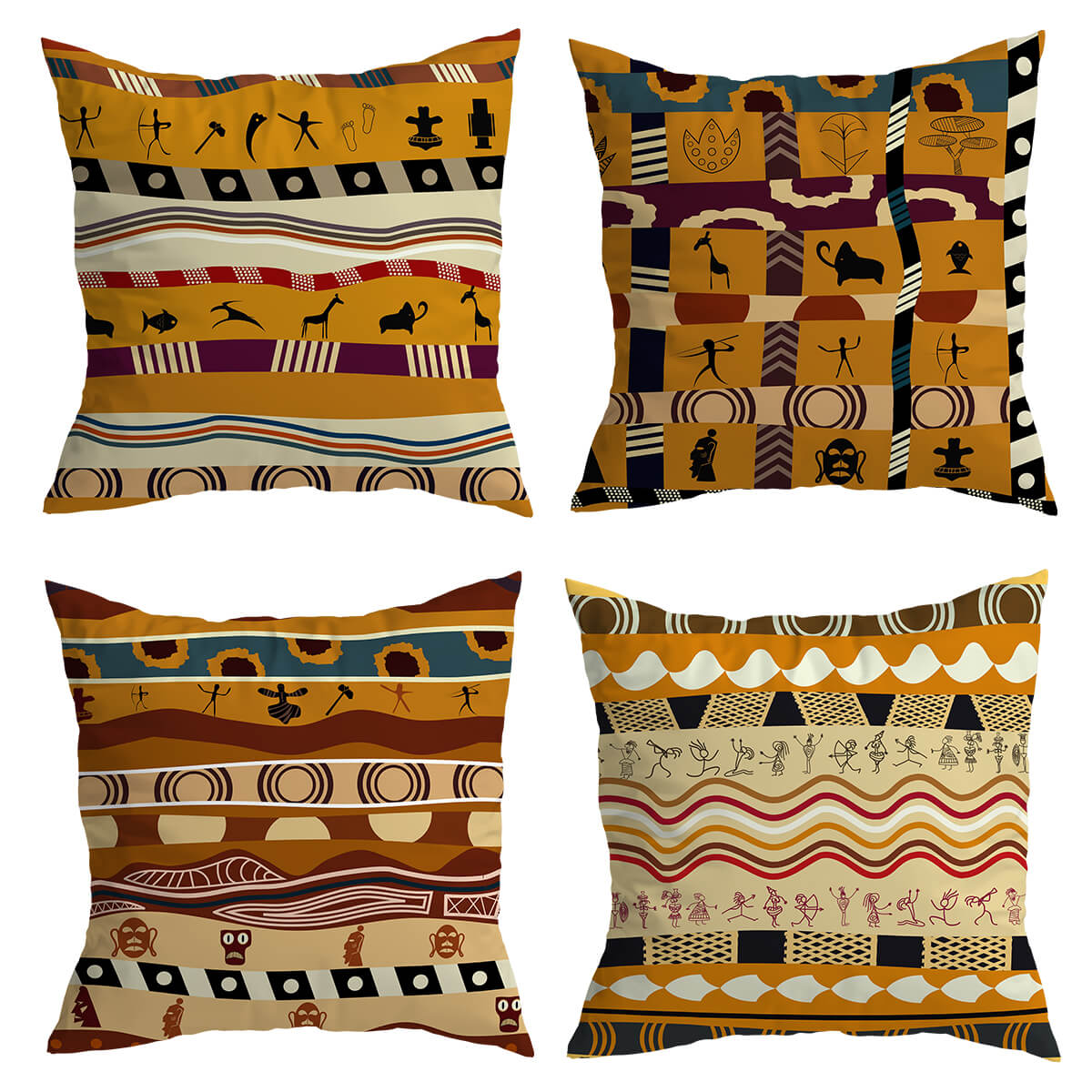 African Pattern Cushion Cover 45cm x 45cm – Soft Linen Decorative Pillow for Modern Boho Interiors