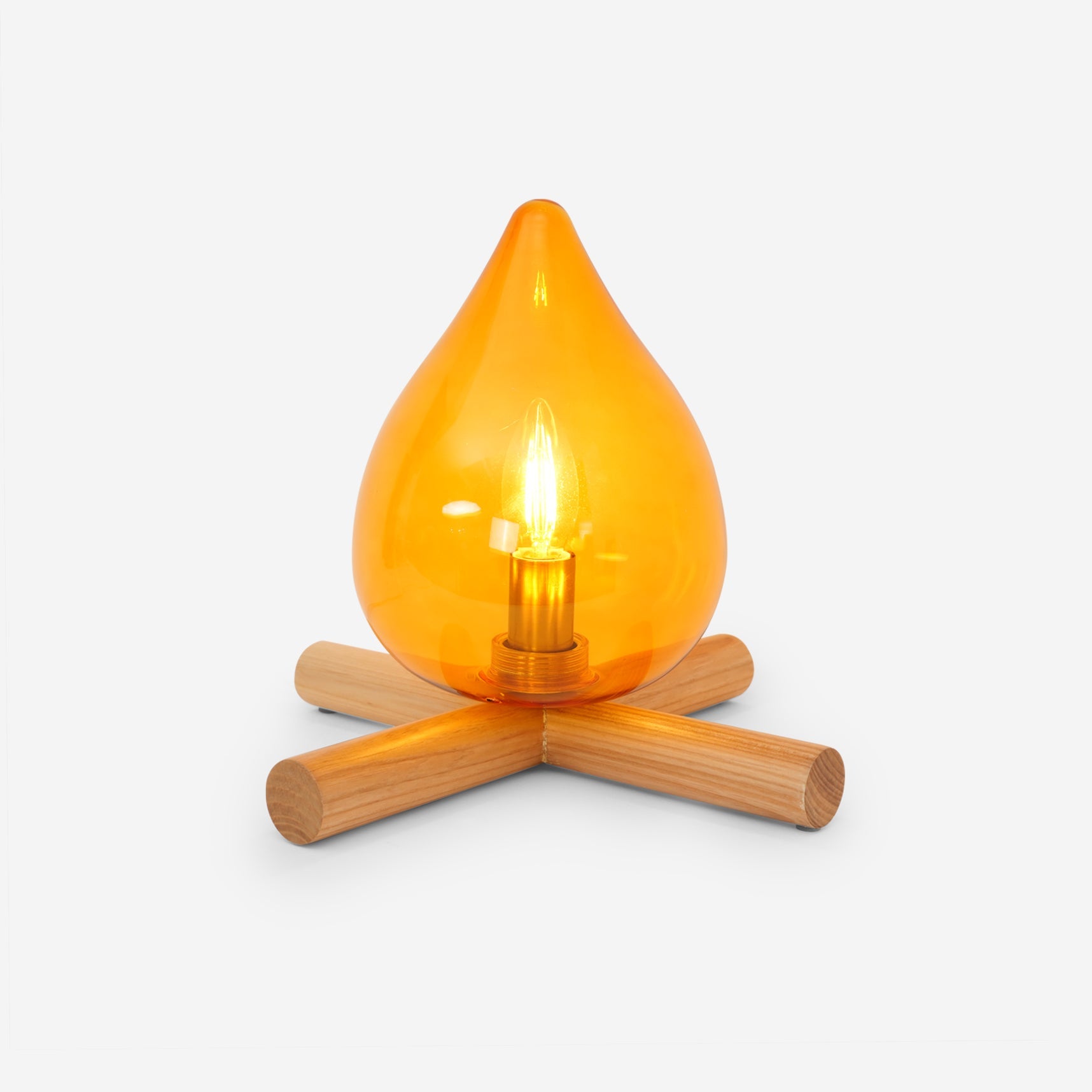 Artistic Table Lamp with Hand-Blown Glass Shade and Wooden Base – 30cm Diameter Bedside or Desk Lamp for Bedroom Decor