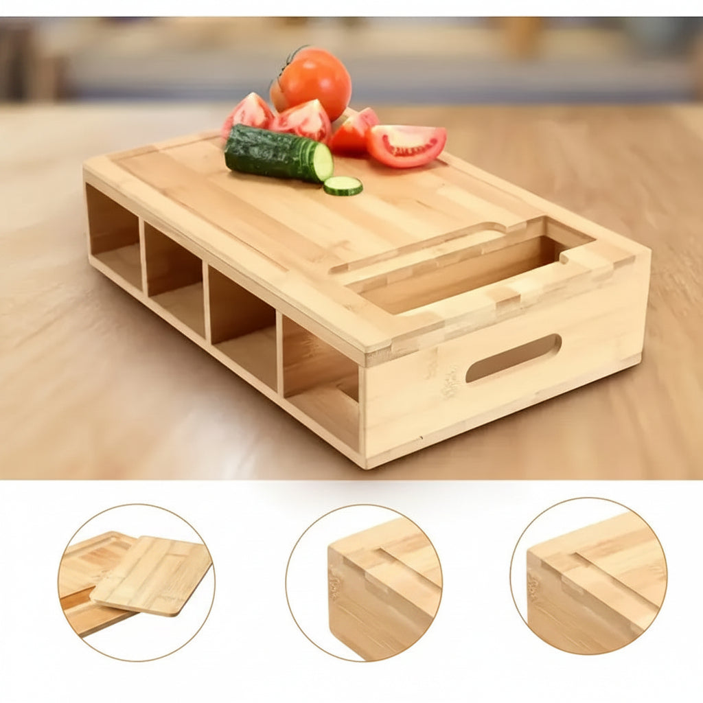 Bamboo Cutting Board with Storage Trays & Interchangeable Graters