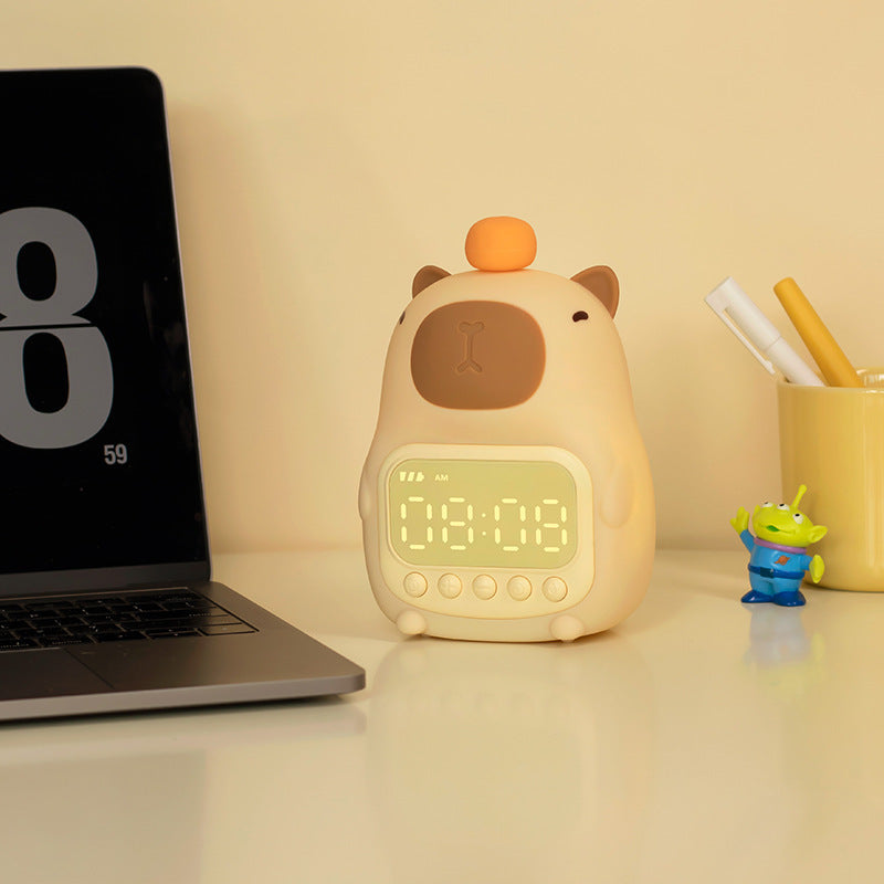 Capybara-Shaped LED Night Light and Alarm Clock