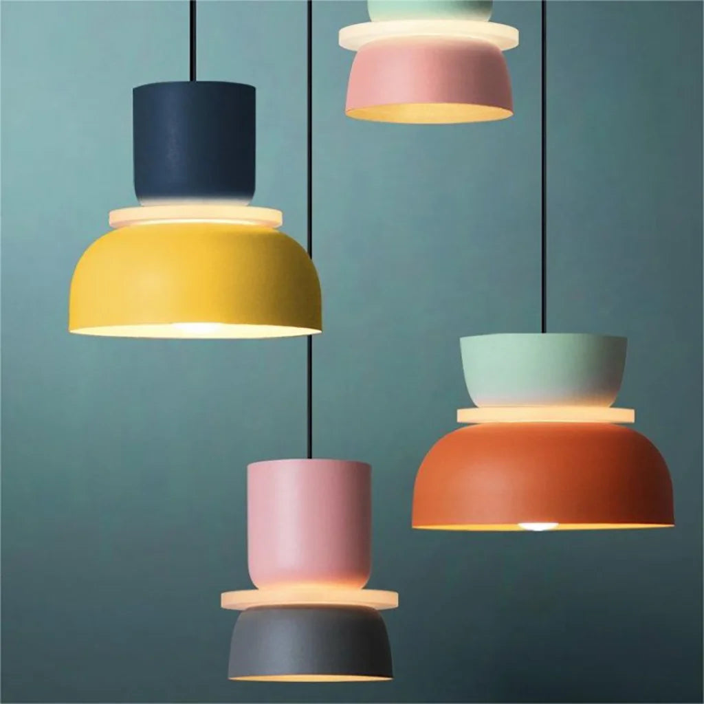 Color Block Nordic Pendant Light – Modern Glass Ceiling Fixture for Kitchen and Dining Areas