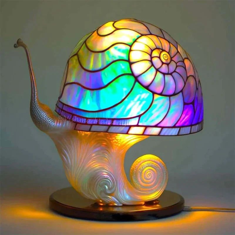 Colorful Stained Glass Table Lamp with Dimmable Light and Decorative Design