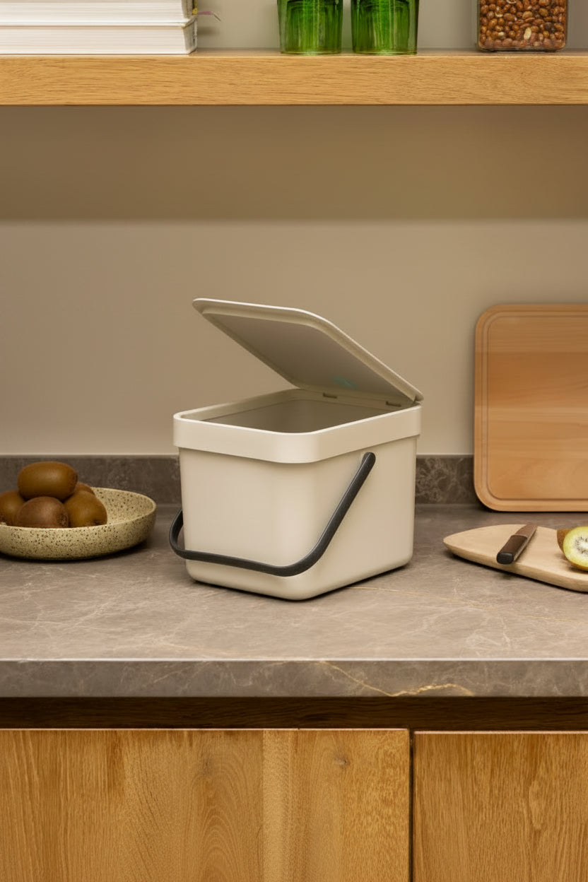Compact 6L Kitchen Waste Bin with Stay-Open Lid