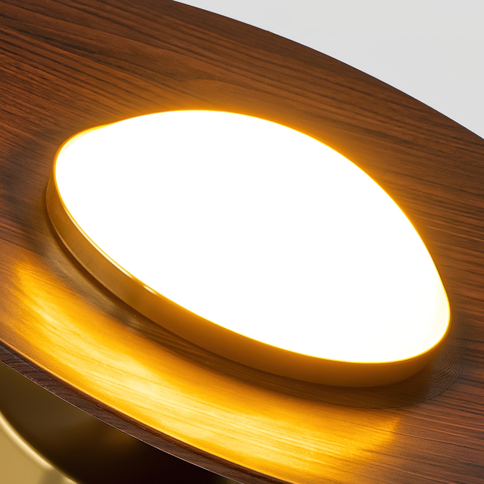 Contemporary Flush Mount Ceiling Light Fixture with Metal Frame and Wood Accent – 24cm Diameter LED Ceiling Lamp